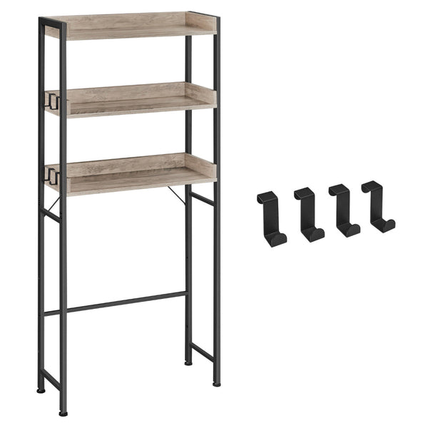 Kiu 65 Inch Bathroom Storage with 3 Shelves in Brown Wood, Black Steel - BM315785