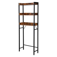 Kiu 65 Inch Bathroom Storage with 3 Open Brown Wood Shelves, Black Steel - BM315786