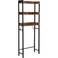 Kiu 65 Inch Bathroom Storage with 3 Open Brown Wood Shelves, Black Steel - BM315786