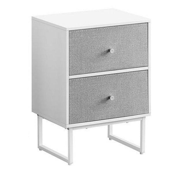 Jem 22 Inch Nightstand Set of 2, Soft Fabric Front Drawers, White Steel - BM315787