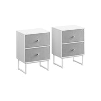 Jem 22 Inch Nightstand Set of 2, Soft Fabric Front Drawers, White Steel - BM315787