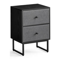 Jem 22 Inch Nightstand Set of 2, Soft Fabric Front Drawers, Black Steel - BM315788