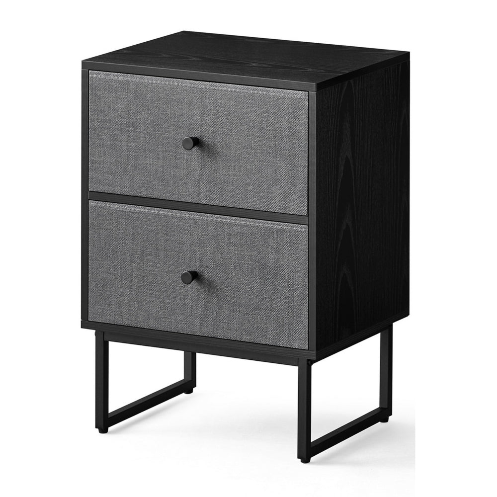 Jem 22 Inch Nightstand Set of 2, Soft Fabric Front Drawers, Black Steel - BM315788