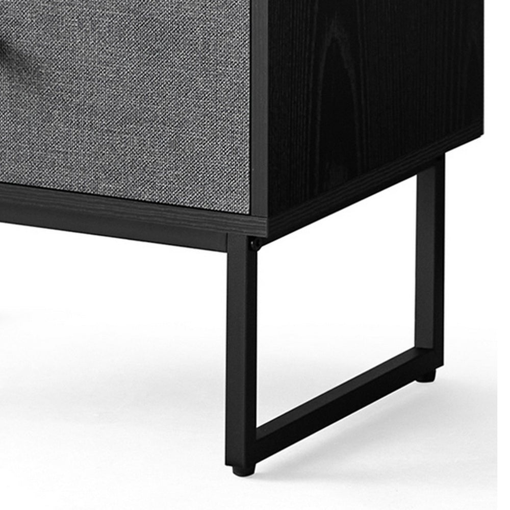 Jem 22 Inch Nightstand Set of 2, Soft Fabric Front Drawers, Black Steel - BM315788