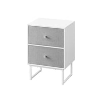 Jem 22 Inch Nightstand with 2 Removable Fabric Front Drawers, White Steel - BM315789