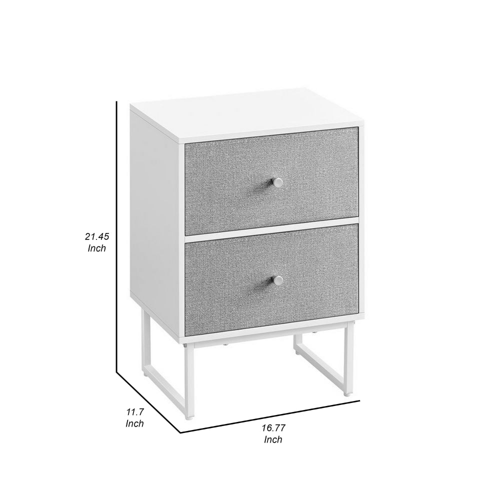 Jem 22 Inch Nightstand with 2 Removable Fabric Front Drawers, White Steel - BM315789