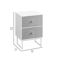 Jem 22 Inch Nightstand with 2 Removable Fabric Front Drawers, White Steel - BM315789