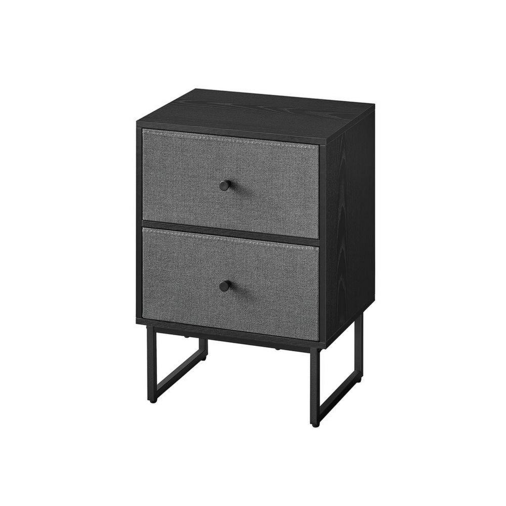 Jem 22 Inch Nightstand with 2 Removable Fabric Front Drawers, Black Steel - BM315790