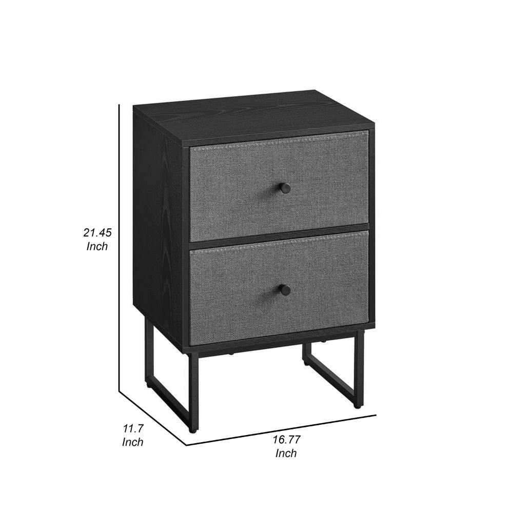 Jem 22 Inch Nightstand with 2 Removable Fabric Front Drawers, Black Steel - BM315790