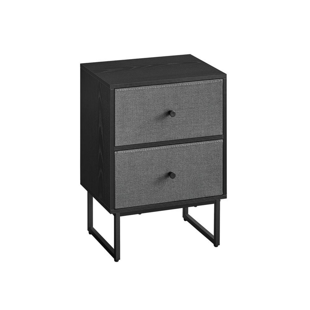 Jem 22 Inch Nightstand with 2 Removable Fabric Front Drawers, Black Steel - BM315790