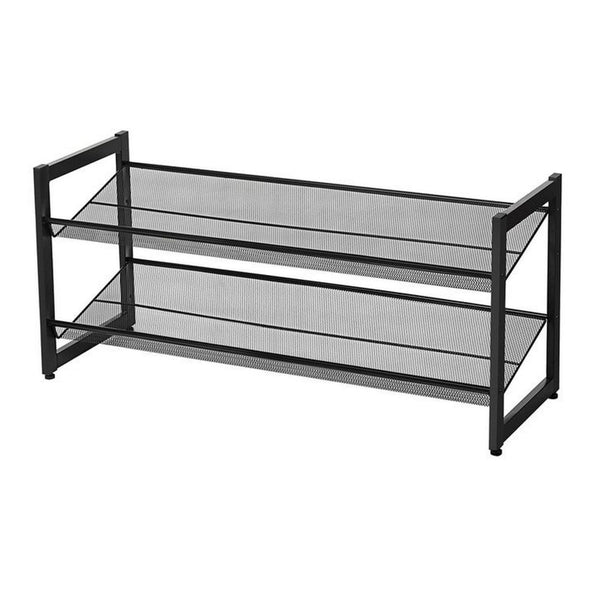 36 Inch Shoe Rack, 2 Storage Shelves, Mesh Design, Black Metal Frame - BM315791