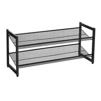 36 Inch Shoe Rack, 2 Storage Shelves, Mesh Design, Black Metal Frame - BM315791