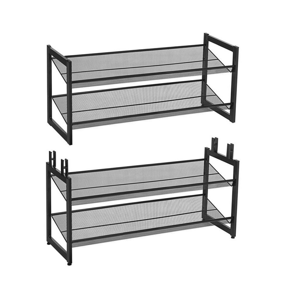 36 Inch Shoe Rack, 2 Storage Shelves, Mesh Design, Black Metal Frame - BM315791