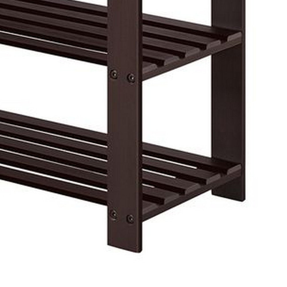 Alo 35 Inch Shoe Rack Bench, Cushioned Seat, 2 Slatted Shelves, Brown, Gray - BM315793