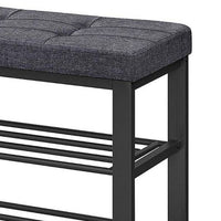 Lee 39 Inch Shoe Rack Bench, Tufted Seat, 2 Shelves, Dark Gray, Black - BM315794