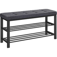 Lee 39 Inch Shoe Rack Bench, Tufted Seat, 2 Shelves, Dark Gray, Black - BM315794