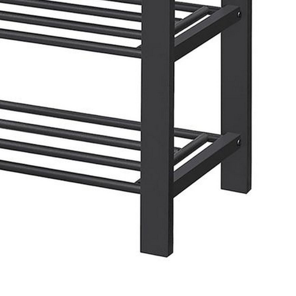 Lee 24 Inch Shoe Rack, Cushioned Tufted Seat, 2 Shelves, Dark Gray, Black - BM315795