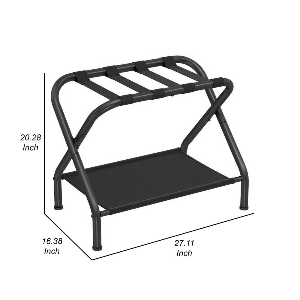 Ami 27 Inch Luggage Rack, 1 Storage Shelf, Foldable, X Shaped Body, Black - BM315799