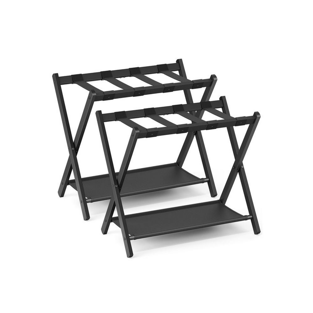 Ami 27 Inch Luggage Rack Set of 2, 1 Storage Shelf, Foldable, X Body, Black - BM315800