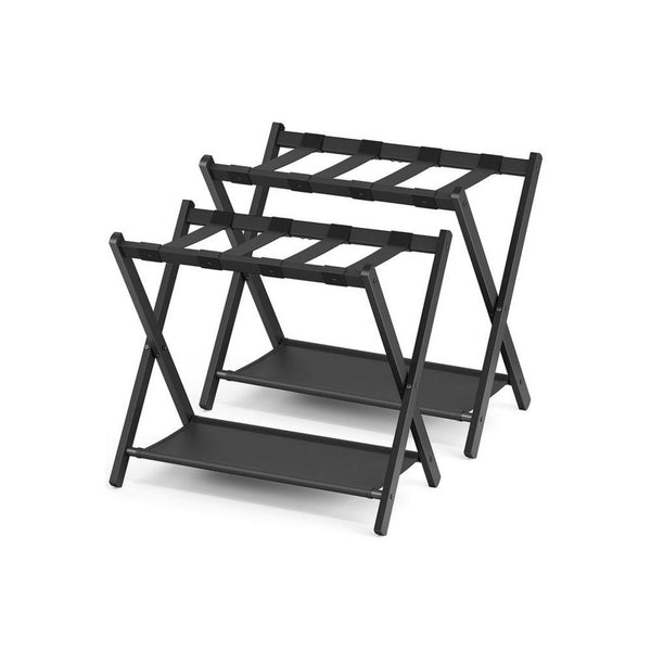 Ami 27 Inch Luggage Rack Set of 2, 1 Storage Shelf, Foldable, X Body, Black - BM315800