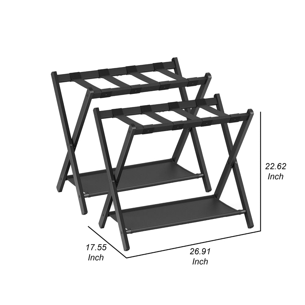 Ami 27 Inch Luggage Rack Set of 2, 1 Storage Shelf, Foldable, X Body, Black - BM315800