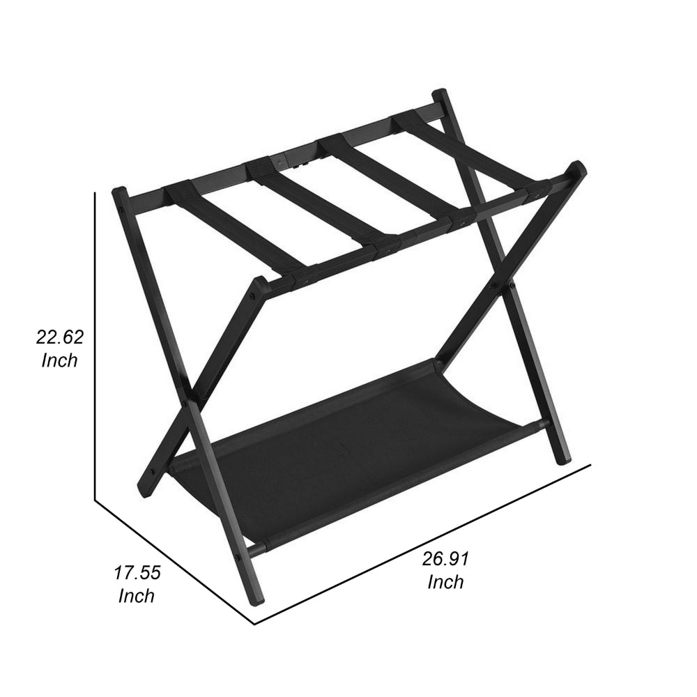 Ami 27 Inch Luggage Rack, 1 Storage Shelf, Foldable, X Shaped Body, Black - BM315801