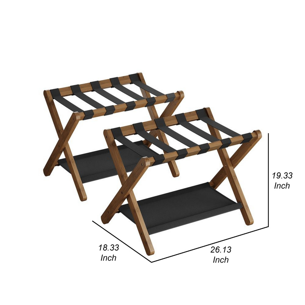 Ami 26 Inch Luggage Rack Set of 2, 1 Storage Shelf, X Shaped, Brown Wood - BM315803