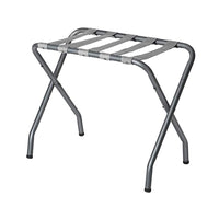 Rami 27 Inch Luggage Rack, Foldable, Slatted Fabric Shelf, Gray, Chrome - BM315805