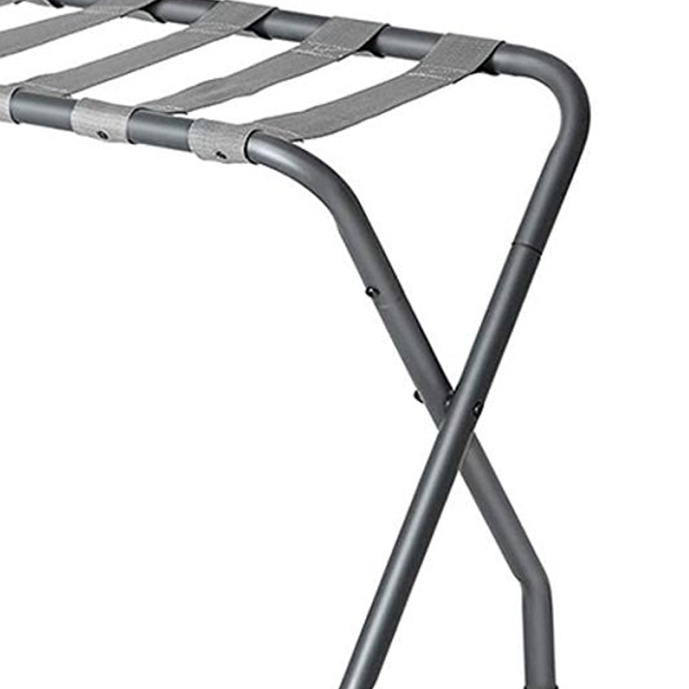 Rami 27 Inch Luggage Rack, Foldable, Slatted Fabric Shelf, Gray, Chrome - BM315805