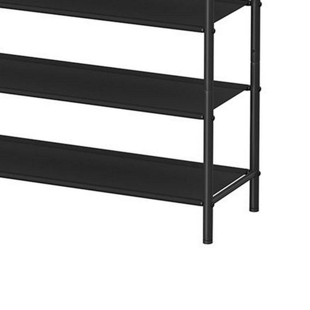 Byn 47 Inch Modern Shoe Rack, 4 Tier Adjustable Shelves, Black Steel, Brown - BM315811