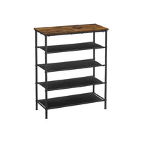 Byn 36 Inch Modern Shoe Rack, 5 Tier Adjustable Shelves, Black Steel, Brown - BM315812