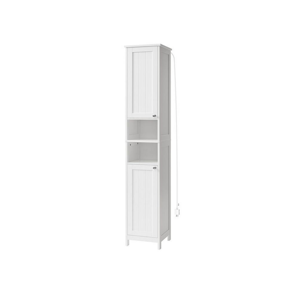 67 Inch Bathroom Storage Cabinet with Light, Adjustable Shelf, White Wood  - BM315815