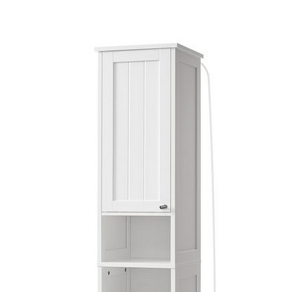 67 Inch Bathroom Storage Cabinet with Light, Adjustable Shelf, White Wood  - BM315815