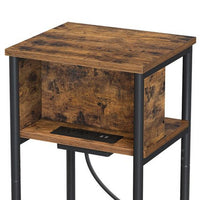 23 Inch Side End Table with USB Charging, 1 Shelf, Black Steel Brown Wood - BM315816