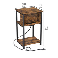 23 Inch Side End Table with USB Charging, 1 Shelf, Black Steel Brown Wood - BM315816