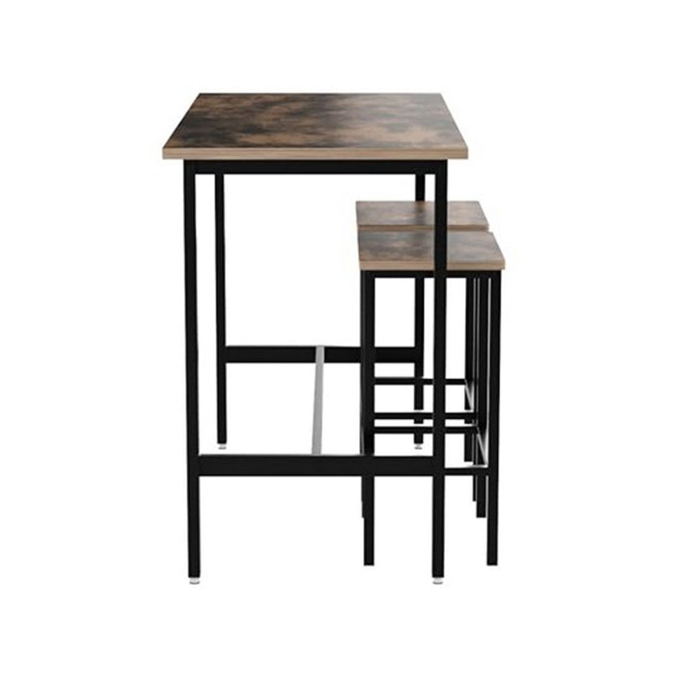 3pc Modern Bar Table Set with 2 Barstool Chairs, Black Metal Brown Wood - BM315817