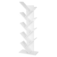 56 Inch Modern Bookcase, 8 Tree Style Branched Shelves, White Wood - BM315818