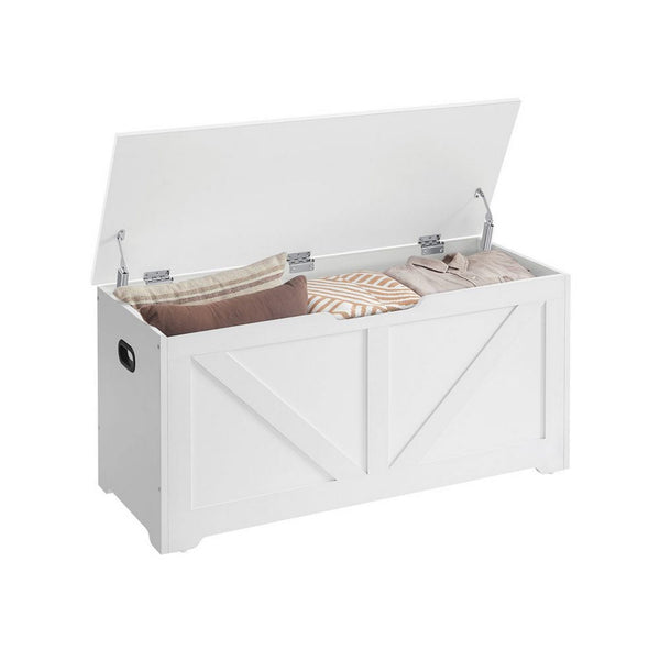 39 Inch Storage Bench, 2 Safety Hinges, Seat Cabinet, Farmhouse White Wood - BM315819