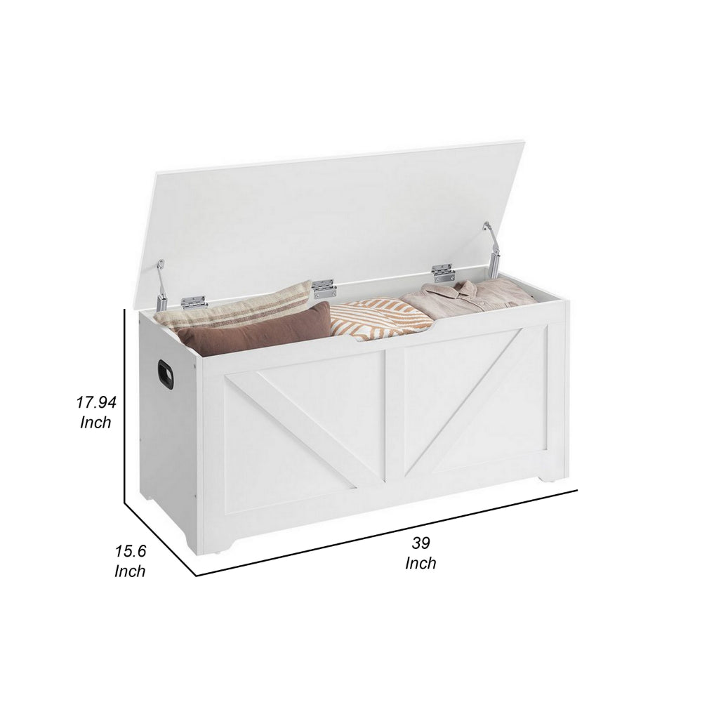 39 Inch Storage Bench, 2 Safety Hinges, Seat Cabinet, Farmhouse White Wood - BM315819