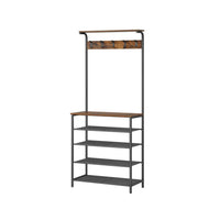 72 Inch Clothing Rack with Shoe Stand, 5 Tier Shelves, Hooks, Black Iron - BM315820