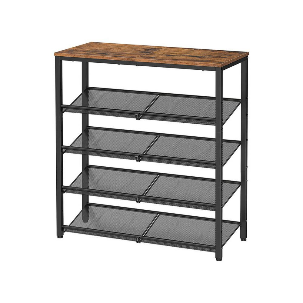 37 Inch Modern 5 Tier Shoe Stand, Adjustable Grill Shelves, Black Metal - BM315821