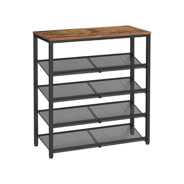 37 Inch Modern 5 Tier Shoe Stand, Adjustable Grill Shelves, Black Metal - BM315821