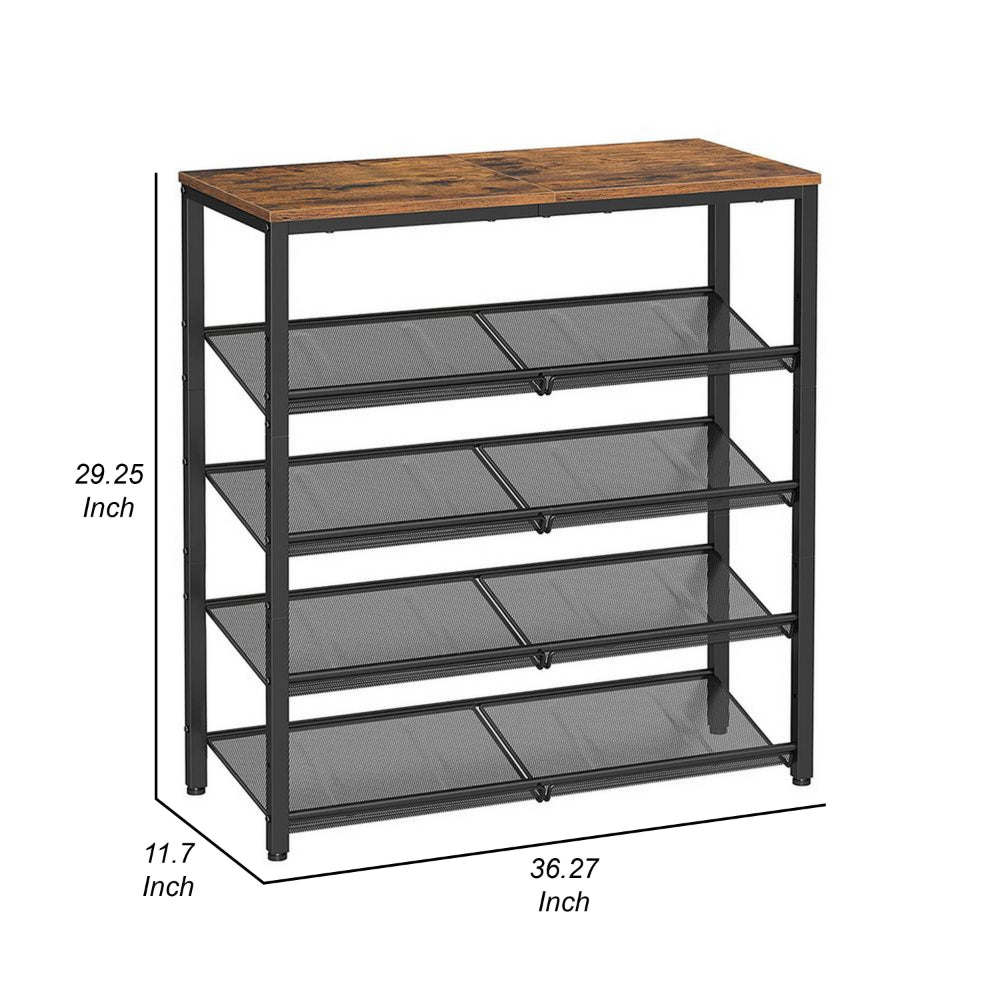 37 Inch Modern 5 Tier Shoe Stand, Adjustable Grill Shelves, Black Metal - BM315821