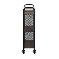 33 Inch Rolling Kitchen Bar Cart, 3 Shelves, Black Steel Brown Wood - BM315822