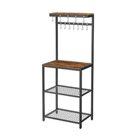 60 Inch Kitchen Storage Rack, 3 Tier Shelves, Hanging Hooks, Black Iron - BM315824