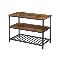 47 Inch Kitchen Storage Rack, 3 Tier Shelves, Black Iron, Brown Wood - BM315825