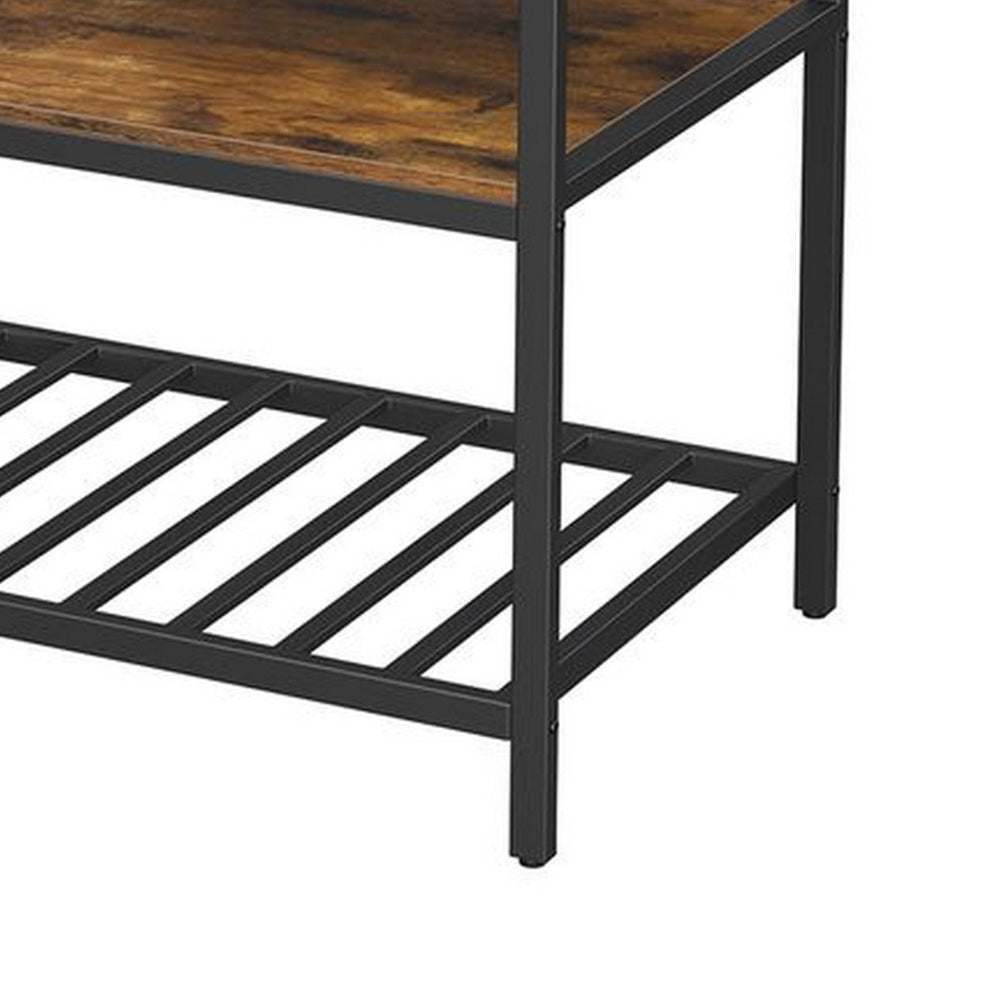 47 Inch Kitchen Storage Rack, 3 Tier Shelves, Black Iron, Brown Wood - BM315825