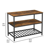 47 Inch Kitchen Storage Rack, 3 Tier Shelves, Black Iron, Brown Wood - BM315825