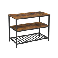 47 Inch Kitchen Storage Rack, 3 Tier Shelves, Black Iron, Brown Wood - BM315825