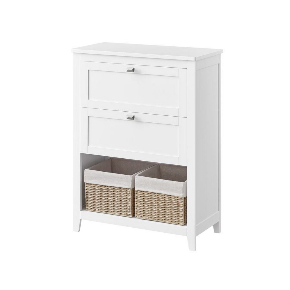 31 Inch Storage Cabinet with 2 Drawers and Baskets, Divider, White Wood - BM315826